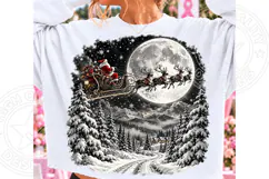 Santa Sleigh Moon Christmas PNG | Vintage Winter Wonderland Product Image 1