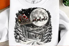 Santa Sleigh Moon Christmas PNG | Vintage Winter Wonderland Product Image 2