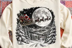 Santa Sleigh Moon Christmas PNG | Vintage Winter Wonderland Product Image 4
