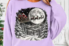 Santa Sleigh Moon Christmas PNG | Vintage Winter Wonderland Product Image 5