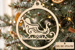 Santa Sleigh Ornament SVG Laser Cut Wood Winter Decoration Product Image 2