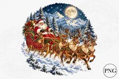 Santa Sleigh Reindeer Christmas PNG | Winter Wonderland Product Image 1