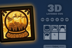 Santa Sleigh Snow Globe Layered Papercut Product Image 3