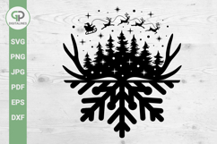 Santa Sleigh over Snowy Woods SVG Christmas Scene SVG Product Image 1