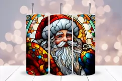 Santa Stained Glass Tumbler Wrap Sublimation | Christmas PNG Product Image 1