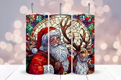 Santa Stained Glass Tumbler Wrap Sublimation | Christmas PNG Product Image 1