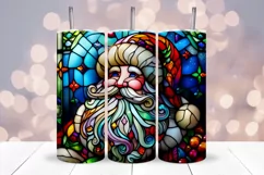 Santa Stained Glass Tumbler Wrap Sublimation | Christmas PNG Product Image 1