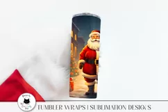 santa holding a tumbler with santa wrap