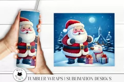 woman holding a tumbler with cute santa wrap