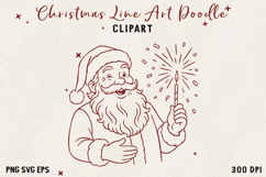 Santa Claus SVG PNG EPS, Vintage Red Line Christmas clipart. Product Image 1