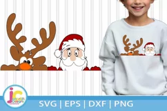 Christmas SVG, Peeking Reindeer Santa SVG, Peeping Face Product Image 1