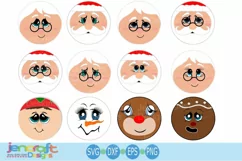 Santa Claus, Mrs Claus faces, christmas round sign svg Product Image 1