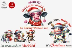 Funny Christmas Cow Pun Sublimation, Merry Xmas Png Product Image 1