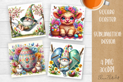Cute gnome Square Coaster Sublimation Design Product Image 1
