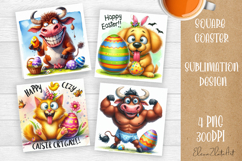 Easter crazy animal with egg Square Coaster Sublimation Product Image 1