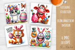 Easter crazy animal with egg Square Coaster Sublimation Product Image 1