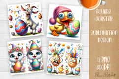 Easter crazy animal with egg Square Coaster Sublimation Product Image 1