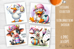 Easter crazy animal with egg Square Coaster Sublimation Product Image 1