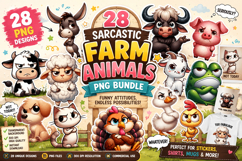 Sarcastic Farm Animals PNG Clipart Bundle Product Image 1