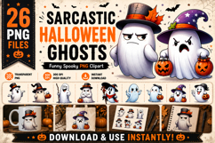 Sarcastic Halloween Ghosts Clipart Bundle | 26 PNG Product Image 1