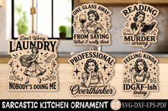 Sarcastic Retro Housewife Cut File, Funny Wine Ornament SVG Product Image 1