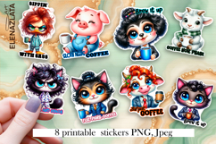 Stickers Sarcastic animals with coffee mugs. Children's Product Image 1