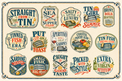 Vintage Sardine Design Bundle | Retro Mediterranean Quotes Product Image 2