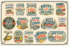 Vintage Sardine Design Bundle | Retro Mediterranean Quotes Product Image 3