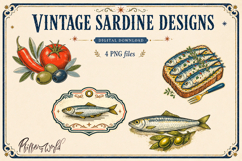Vintage Sardine Designs | Mediterranean Clipart Product Image 1