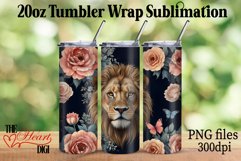 Floral Lion 20oz Tumbler Wrap PNG, Lion with Flowers Tumbler Product Image 1