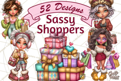 Sassy Christmas Shopper Clipart PNG, Fashion Girls Holiday Product Image 1