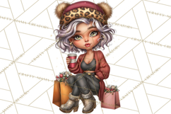 Sassy Christmas Shopper Clipart PNG, Fashion Girls Holiday Product Image 5