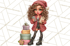 Sassy Christmas Shopper Clipart PNG, Fashion Girls Holiday Product Image 4