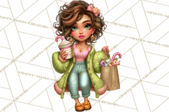 Sassy Christmas Shopper Clipart PNG, Fashion Girls Holiday Product Image 5