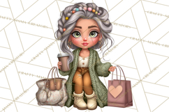 Sassy Christmas Shopper Clipart PNG, Fashion Girls Holiday Product Image 2