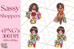Sassy Christmas Shopper Clipart PNG, Fashion Girls Holiday Product Image 1