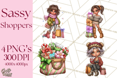 Sassy Christmas Shopper Clipart PNG, Fashion Girls Holiday Product Image 1