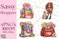 Sassy Christmas Shopper Clipart PNG, Fashion Girls Holiday Product Image 1
