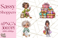 Sassy Christmas Shopper Clipart PNG, Fashion Girls Holiday Product Image 1