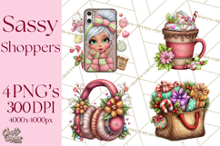 Sassy Christmas Shopper Clipart PNG, Fashion Girls Holiday Product Image 1