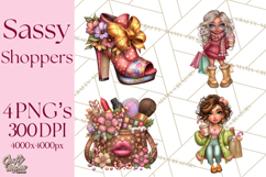 Sassy Christmas Shopper Clipart PNG, Fashion Girls Holiday Product Image 1