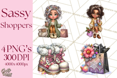 Sassy Christmas Shopper Clipart PNG, Fashion Girls Holiday Product Image 1