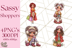 Sassy Christmas Shopper Clipart PNG, Fashion Girls Holiday Product Image 1