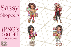 Sassy Christmas Shopper Clipart PNG, Fashion Girls Holiday Product Image 1