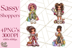 Sassy Christmas Shopper Clipart PNG, Fashion Girls Holiday Product Image 1