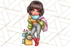 Sassy Christmas Shopper Clipart PNG, Fashion Girls Holiday Product Image 4