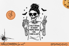 Sassy Skeleton Coffee Clipart Messy Bun, Peace Sign SVG Product Image 1