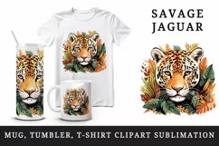 Savage Jaguar leopard flowers floral cheetah Africa wild cat animal print 20 oz tumbler skinny mug wrap clipart t-shirt sublimation printable design