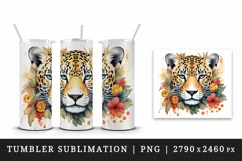 Savage Jaguar leopard flowers floral cheetah Africa wild cat animal print 20 oz tumbler skinny mug wrap clipart t-shirt sublimation printable design