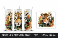 Savage Jaguar leopard flowers floral cheetah Africa wild cat animal print 20 oz tumbler skinny mug wrap clipart t-shirt sublimation printable design